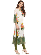 Ahalyaa Floral Cotton Blend Straight Off white Kurta