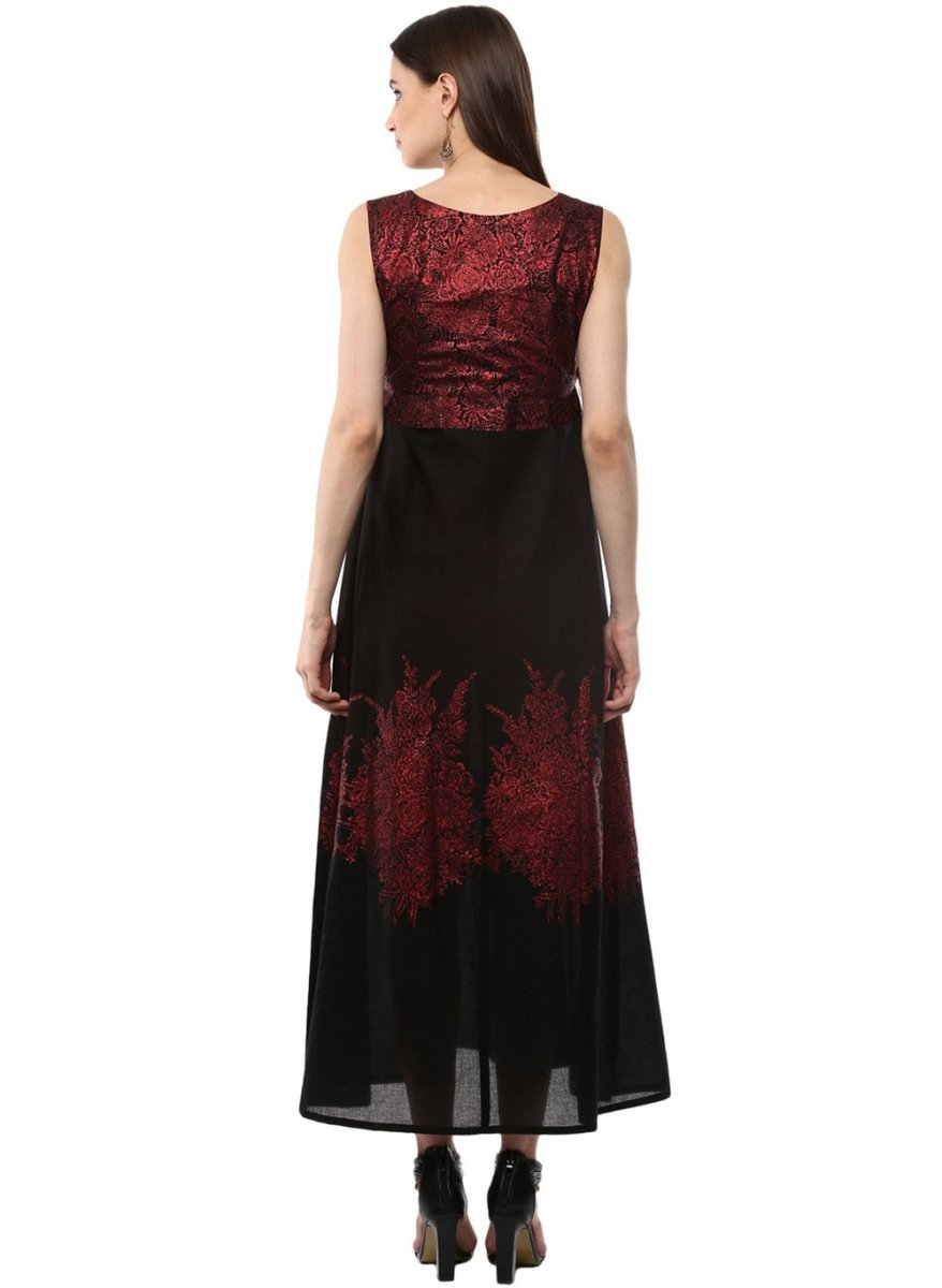 Ahalyaa Women Black and Red Indo western Cotton Blend Kalidar Kurta