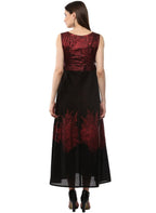 Ahalyaa Women Black and Red Indo western Cotton Blend Kalidar Kurta