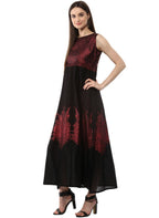 Ahalyaa Women Black and Red Indo western Cotton Blend Kalidar Kurta