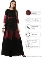 Ahalyaa Black & Red Cotton Blend Floor Length Anarkali Kurta Dress