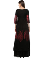 Ahalyaa Black & Red Cotton Blend Floor Length Anarkali Kurta Dress