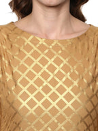 Ahalyaa Short Beige Cotton Blend Kurta With Metallic Gold Chevron Print