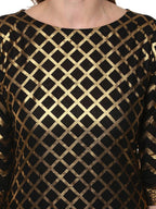 Ahalyaa Women Classic Black Cotton Blend Short Kurta with Metallic Print