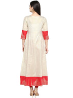 Ahalyaa Off White & Red Gold Printed Anarkali