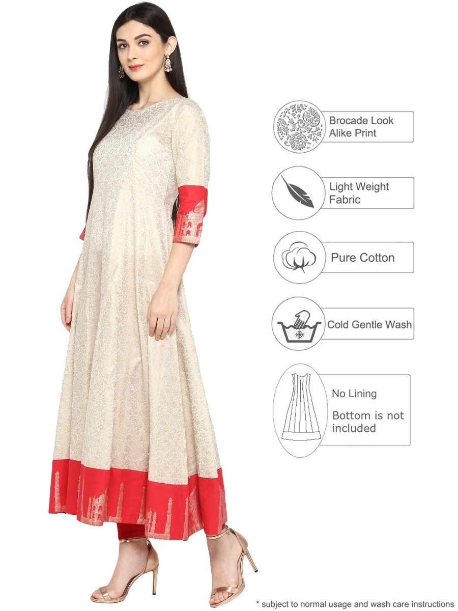 Ahalyaa Off White & Red Gold Printed Anarkali