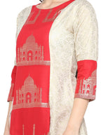 Ahalyaa Taj Mahal Print and Brocade Look Off White & Red Kurta