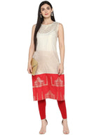 Ahalyaa Off White & Red Metallic Printed Straight Cotton Blend Kurta - Distacart