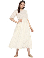 Ahalyaa Women White Printed Fit and Flare Dress - Distacart