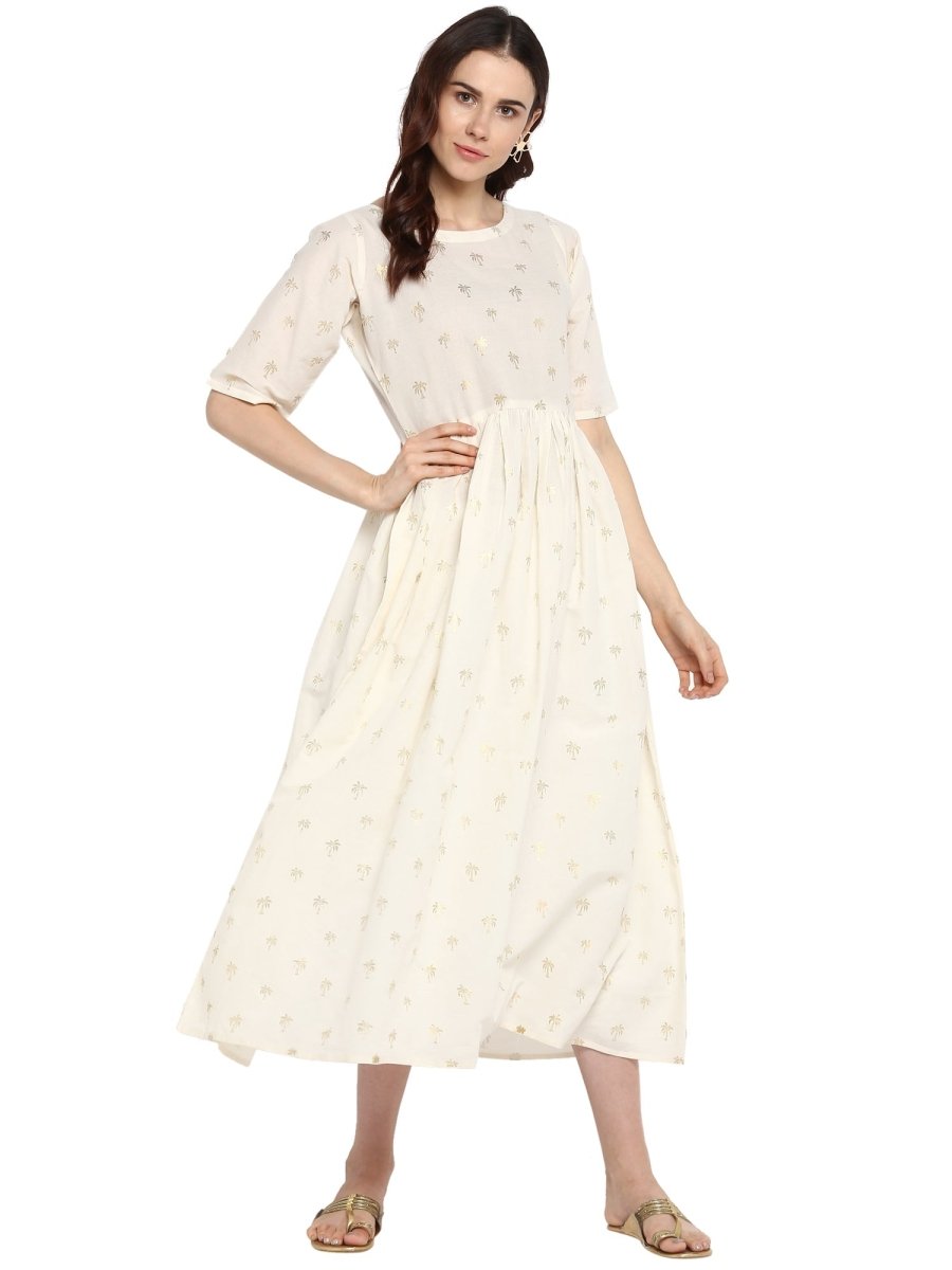 Ahalyaa Women White Printed Fit and Flare Dress - Distacart