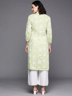 Ahalyaa Floral Printed Zari Mandarin Collar Puff Sleeves Pure Cotton Kurta