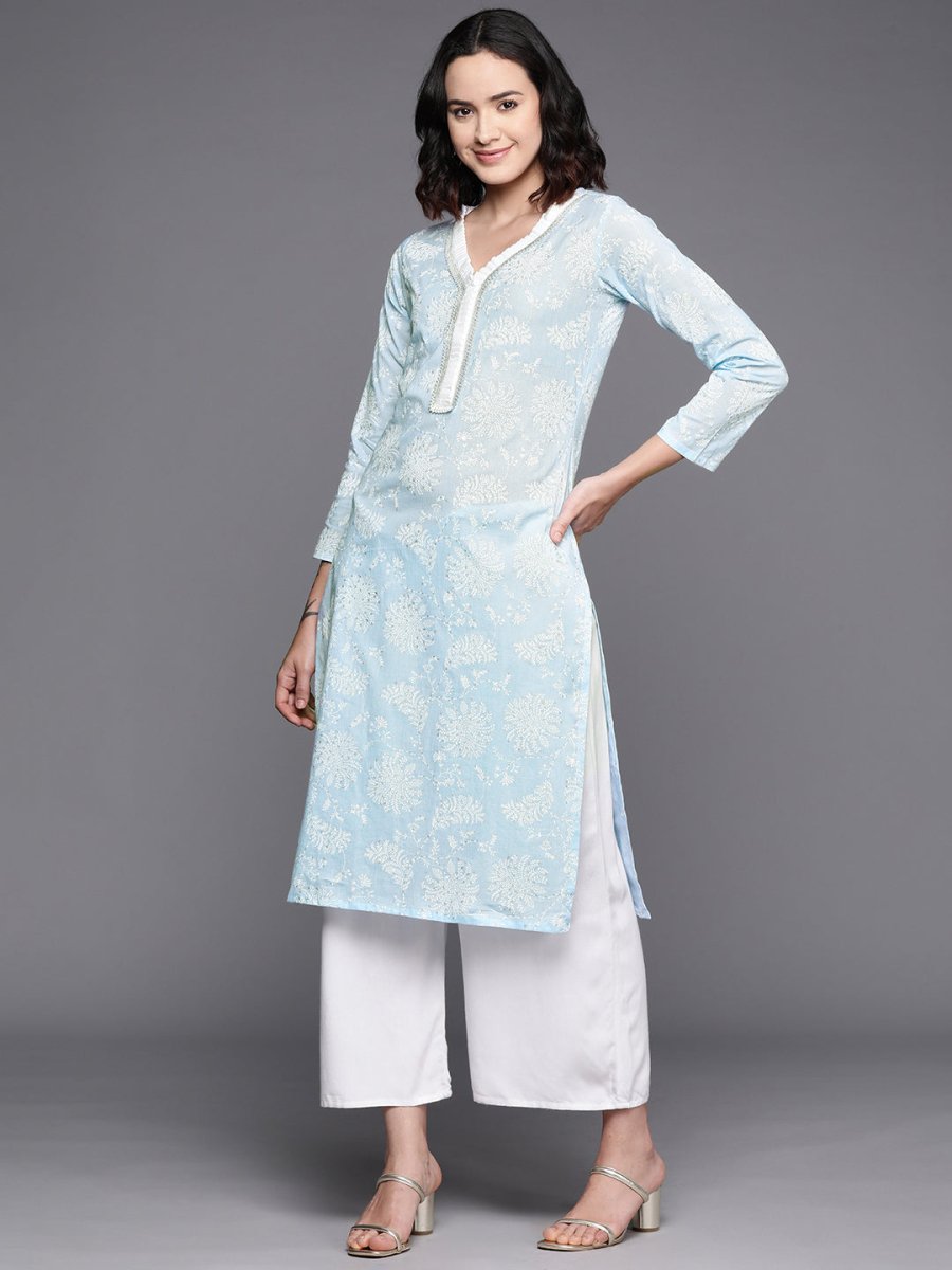 Ahalyaa Floral Printed Zari Pure Cotton Kurta