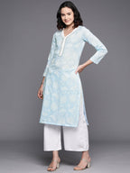 Ahalyaa Floral Printed Zari Pure Cotton Kurta