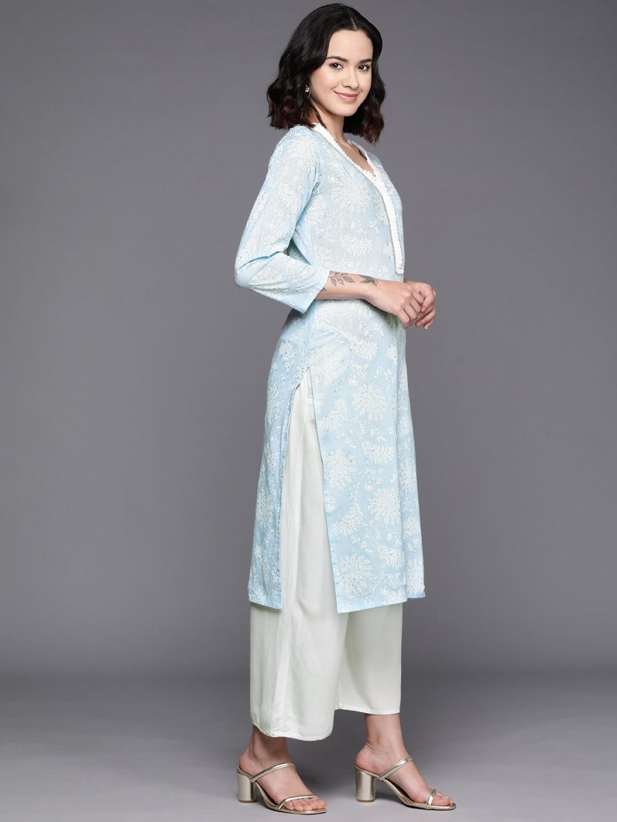 Ahalyaa Floral Printed Zari Pure Cotton Kurta