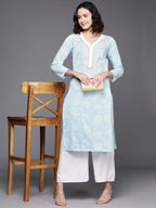 Ahalyaa Floral Printed Zari Pure Cotton Kurta