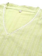 Ahalyaa Women Striped Gotta Patti Pastel Pure Cotton Kurta