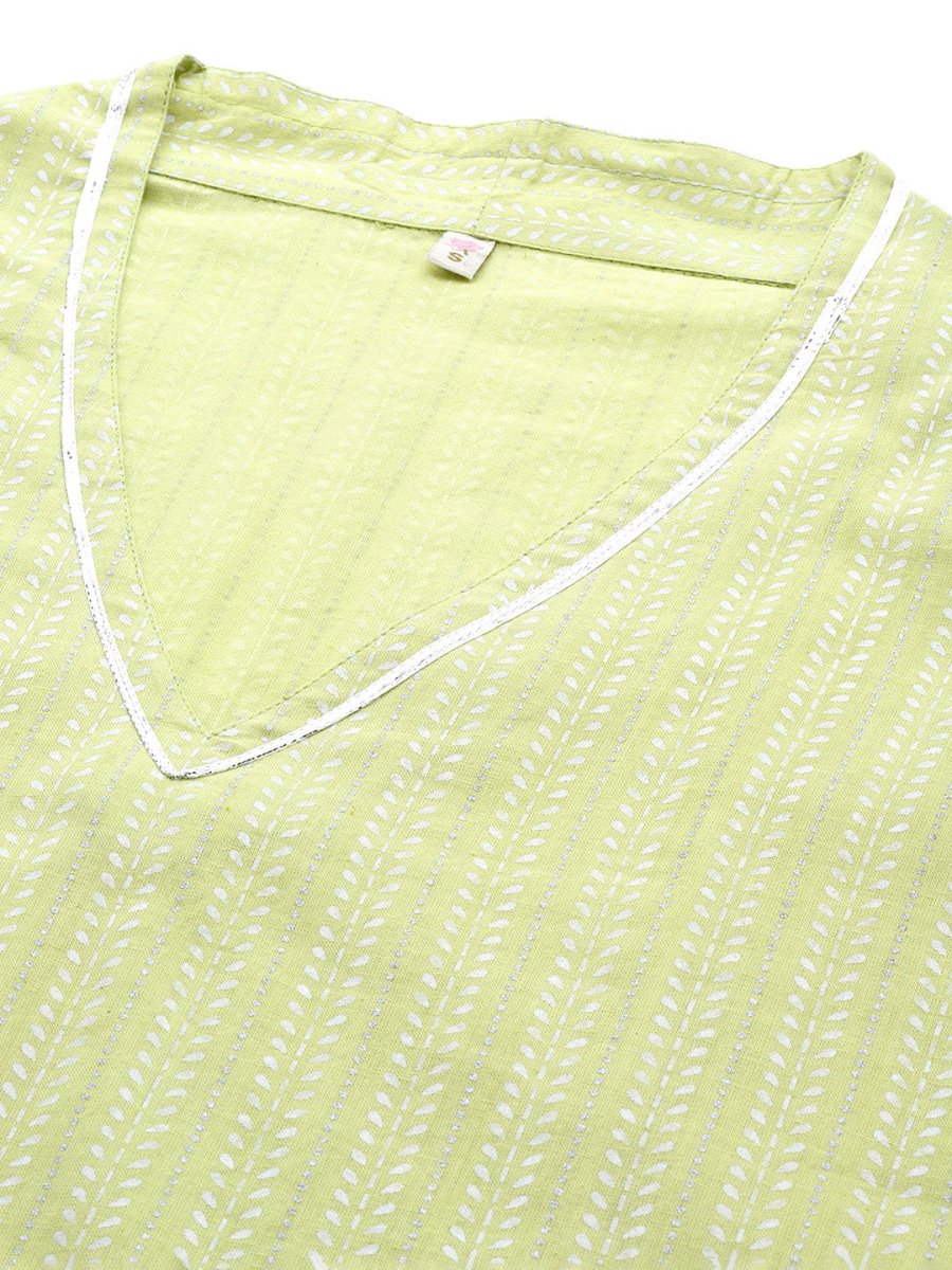 Ahalyaa Women Striped Gotta Patti Pastel Pure Cotton Kurta