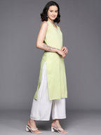 Ahalyaa Women Striped Gotta Patti Pastel Pure Cotton Kurta