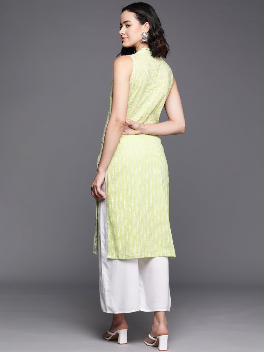 Ahalyaa Women Striped Gotta Patti Pastel Pure Cotton Kurta