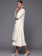 Ahalyaa Off White & Pink Floral Print A-Line Midi Dress - Distacart