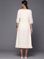 Ahalyaa Off White & Pink Floral Print A-Line Midi Dress - Distacart