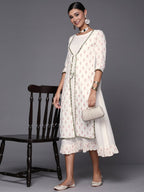 Ahalyaa Off White & Pink Floral Print A-Line Midi Dress - Distacart