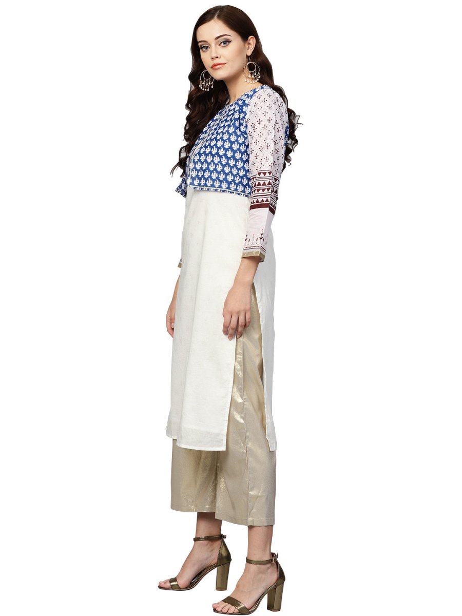 Ahalyaa Printed Straight Cotton Blend Kurta with koti Jacket