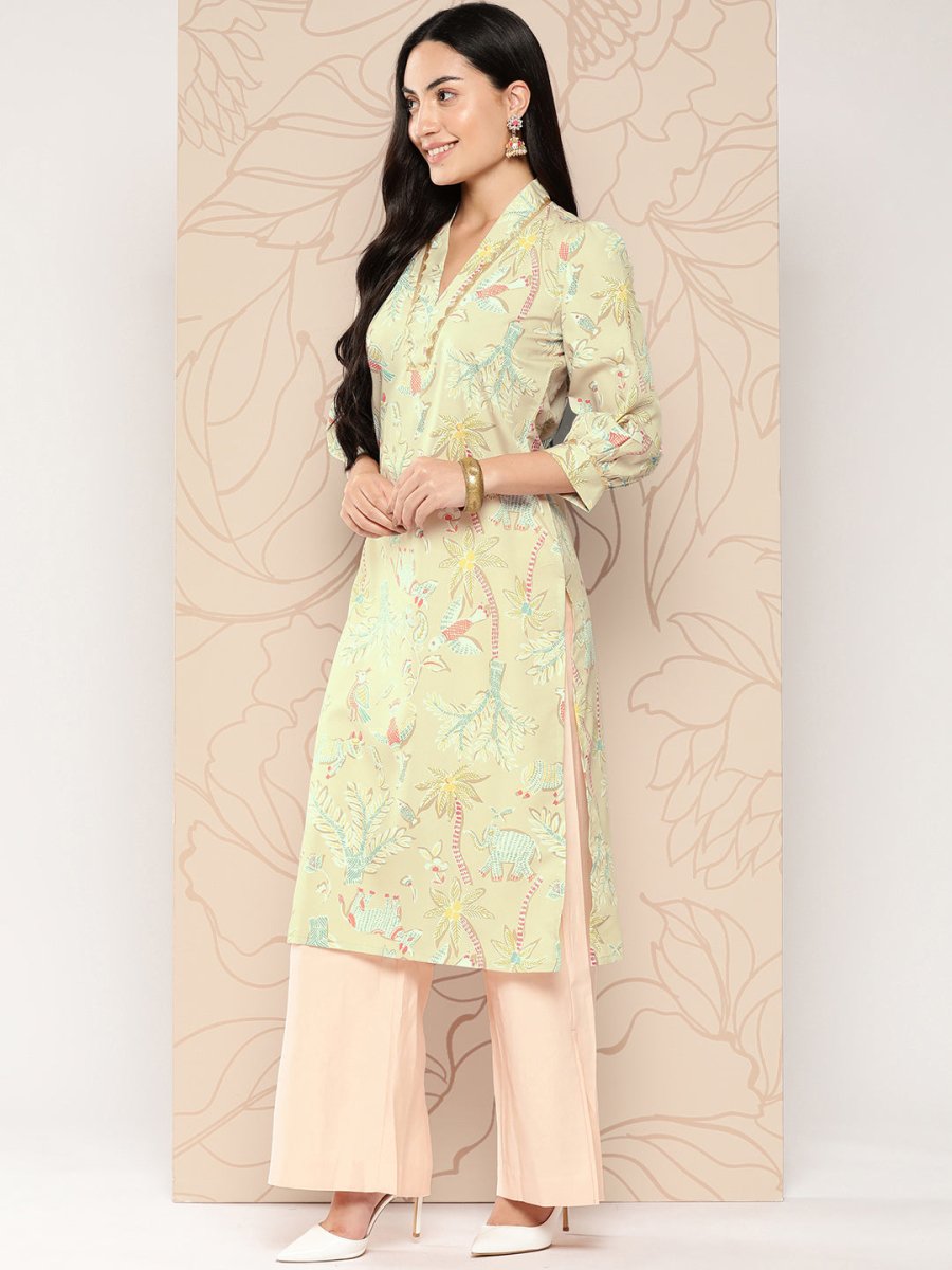 Ahalyaa Women Floral Printed Gotta Patti Crepe Kurta