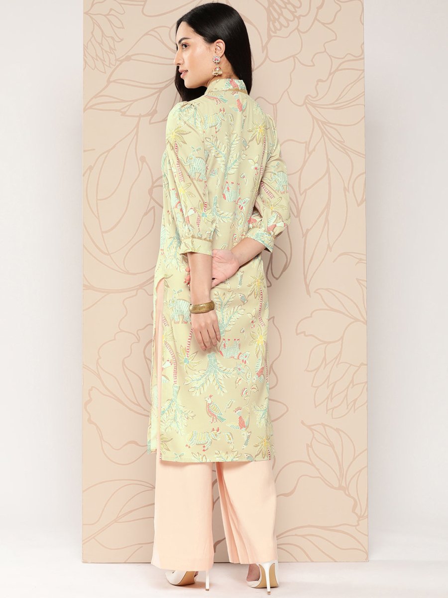 Ahalyaa Women Floral Printed Gotta Patti Crepe Kurta