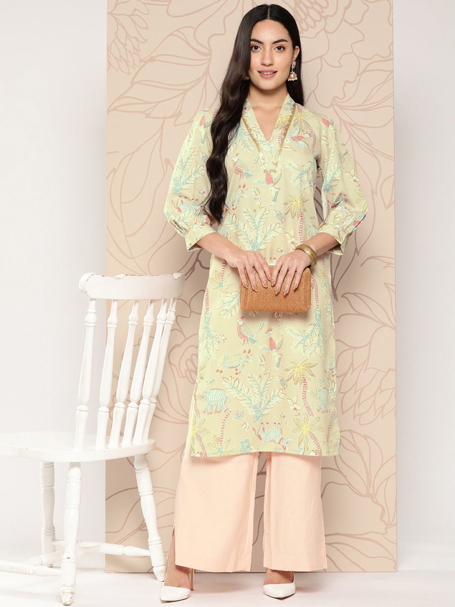 Ahalyaa Women Floral Printed Gotta Patti Crepe Kurta