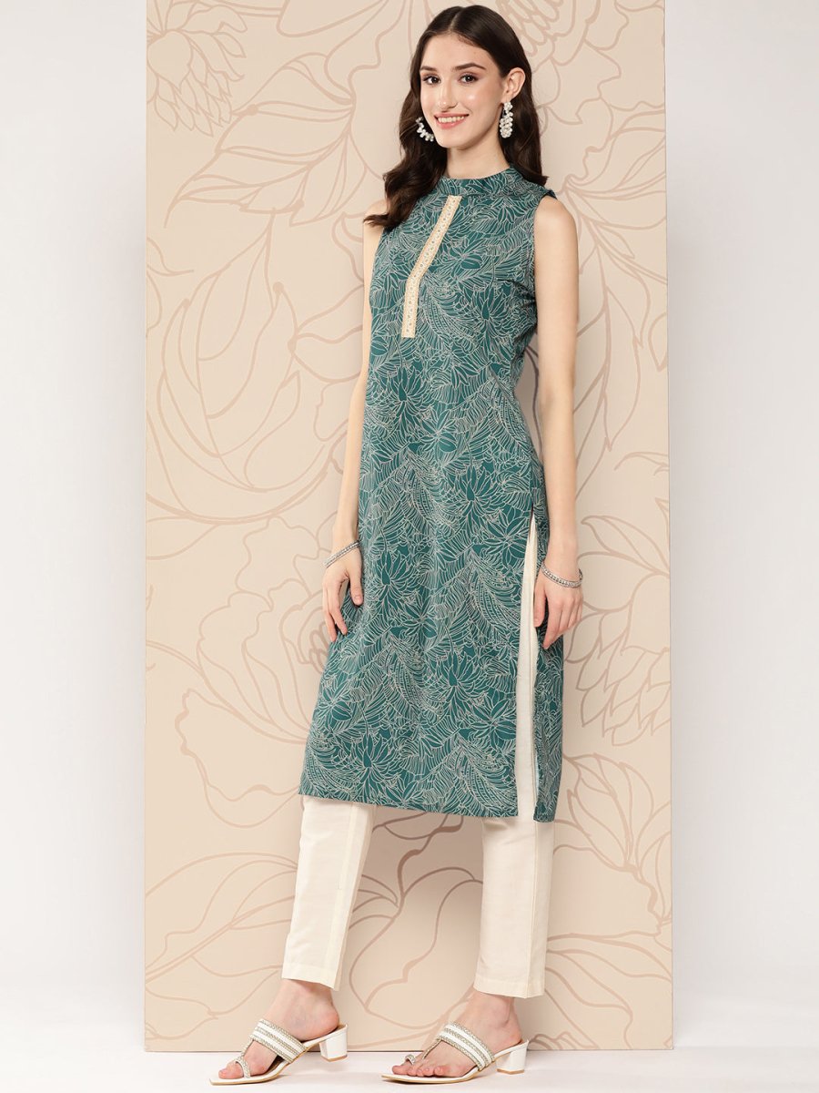 Ahalyaa Women Floral Printed Gotta Patti Crepe Kurta
