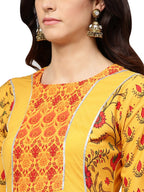 Ahalyaa Women Yellow & Orange Printed Flared Maxi Dress - Distacart