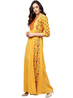 Ahalyaa Women Yellow & Orange Printed Flared Maxi Dress - Distacart
