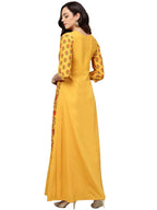 Ahalyaa Women Yellow & Orange Printed Flared Maxi Dress - Distacart