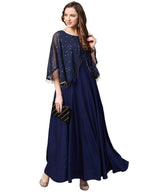 Ahalyaa Women Navy Blue Solid A-Line Layered Beautiful Kurta
