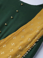 Ahalyaa Women Green & Mustard Yellow Solid Maxi Dress With Attached Dupatta