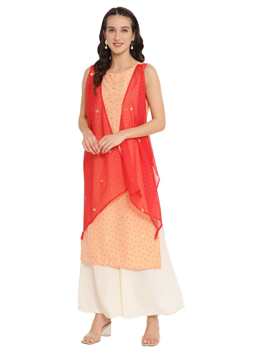 Ahalyaa Printed Kurta With Attached Shrug
