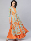 Ahalyaa Women Orange & Gold Ethnic Kurta Dress