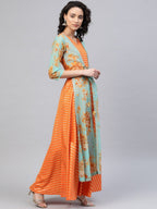 Ahalyaa Women Orange & Gold Ethnic Kurta Dress
