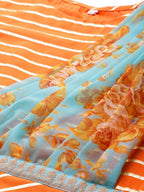 Ahalyaa Women Orange & Gold Ethnic Kurta Saree Dress