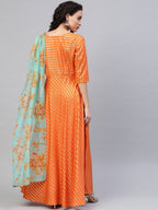 Ahalyaa Women Orange & Gold Ethnic Kurta Saree Dress
