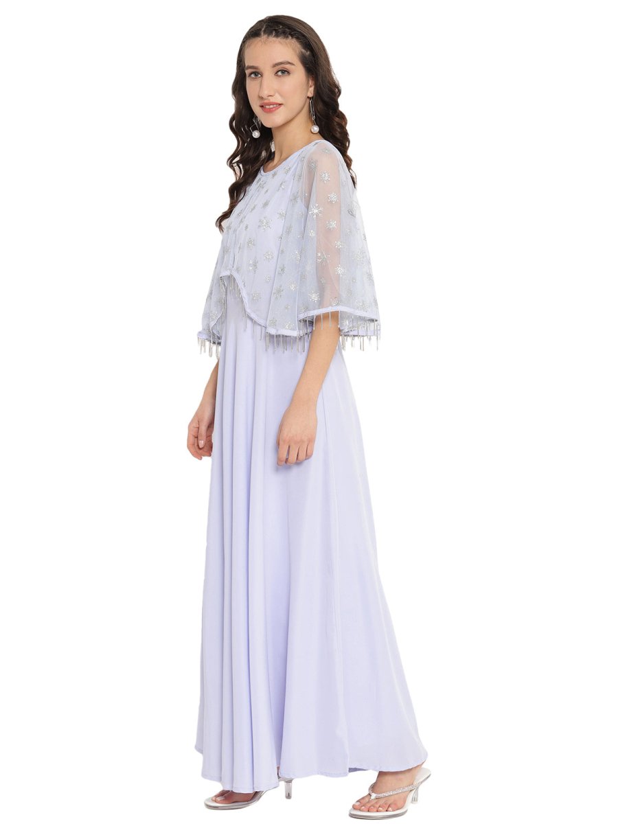 Ahalyaa Women Blue & Silver Printed Maxi Dress