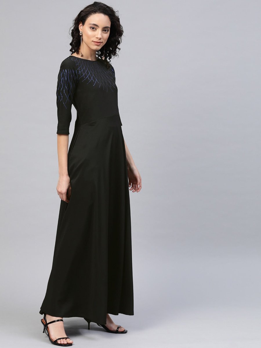 Ahalyaa Women Black Long Flared Kurta Dress