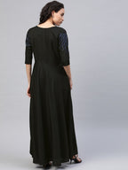 Ahalyaa Women Black Long Flared Kurta Dress