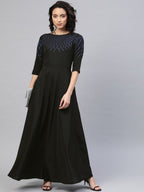 Ahalyaa Women Black Long Flared Kurta Dress