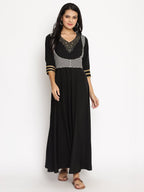 Ahalyaa Womens Black Colored Digital Print Plain Zari Kurta Set - Distacart