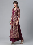 Ahalyaa Crepe Wine Glitter Print Kurta With Jacket - Distacart