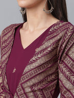 Ahalyaa Crepe Wine Glitter Print Kurta With Jacket - Distacart