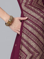 Ahalyaa Crepe Wine Glitter Print Kurta With Jacket - Distacart