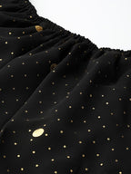 Ahalyaa Women Black & Golden Foil Printed Detail Off-Shoulder Layered Maxi Dress